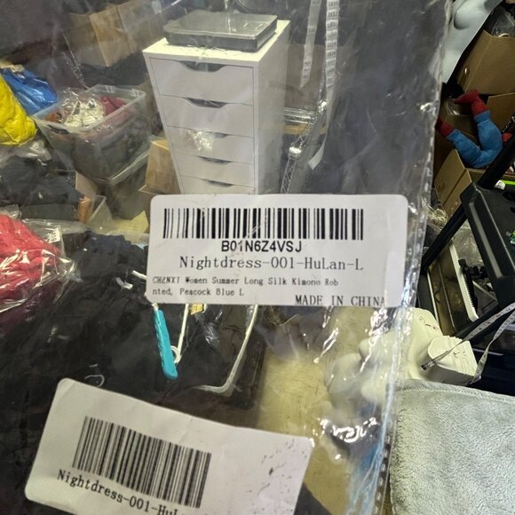 Zhong Sang Kimono Women's Large Long Blue Peacock & Floral Print Twisting Satin - Picture 11 of 11